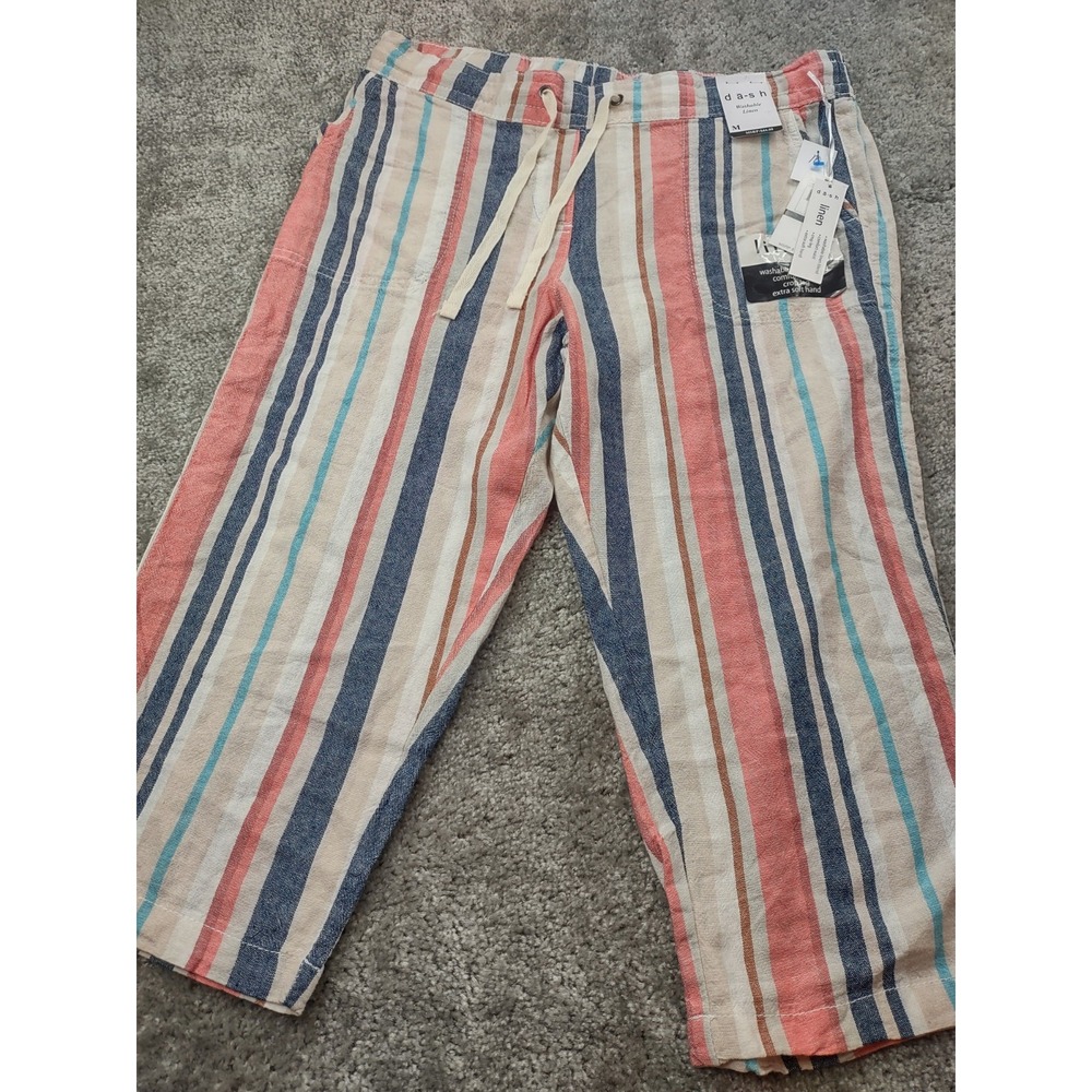 Dash‎ Linen Blend Pants Womens Medium Stripe Drawstring Boho Cozycore Beach
